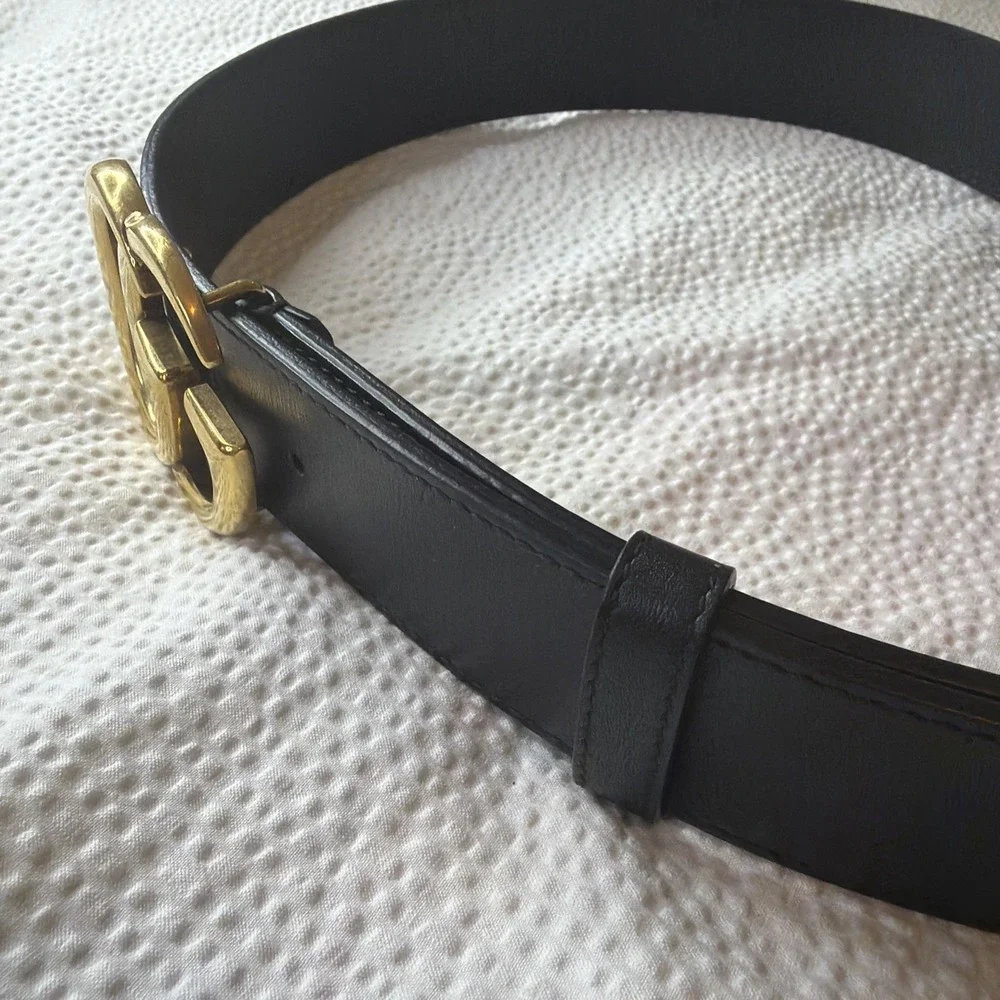 Authentic Gucci GG Marmont Belt Black Leather Gold Double G Buckle Luxury
